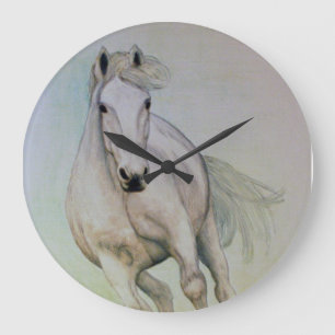 Grande Horloge Ronde Cheval blanc peignant l'horloge murale acrylique