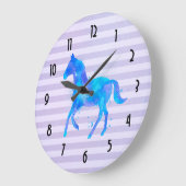 Grande Horloge Ronde Cheval d'aquarelle sur les rayures horizontales (Angle)