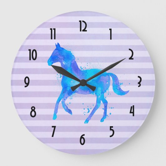 Grande Horloge Ronde Cheval d'aquarelle sur les rayures horizontales (Recto)