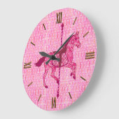 Grande Horloge Ronde Cheval de carrousel - Fuchsia rose (Angle)