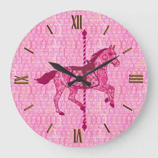 Grande Horloge Ronde Cheval de carrousel - Fuchsia rose (Recto)