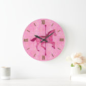 Grande Horloge Ronde Cheval de carrousel - Fuchsia rose (Maison)