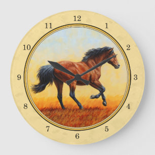 Grande Horloge Ronde Cheval de la baie de Running Jaune