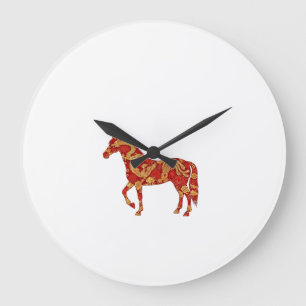 Grande Horloge Ronde Cheval du Nouvel An chinois avec dragon phénix