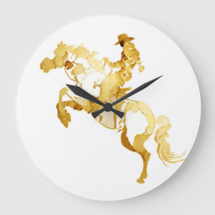 Grande Horloge Ronde Cheval et Cavalier Dorés Abstraits