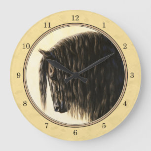 Grande Horloge Ronde Cheval friésien Jaune