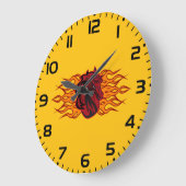 Grande Horloge Ronde Cheval rouge fière avec flammes (Angle)