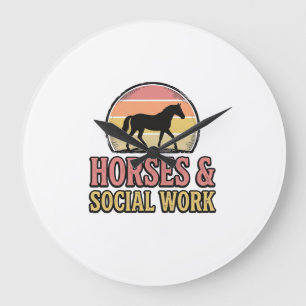 Grande Horloge Ronde Cheval & Travail Social Vector Design Rétro Couche