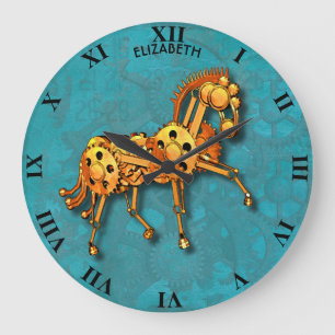 Grande Horloge Ronde Cheval vintage rouillé d'orange de mécanicien de