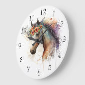 Grande Horloge Ronde Cheval visage avec couronne de fleurs (Angle)