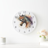 Grande Horloge Ronde Cheval visage avec couronne de fleurs (Maison)