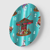 Grande Horloge Ronde Chevaux de carrousel en bleu (Angle)