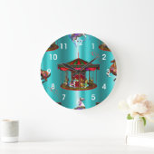 Grande Horloge Ronde Chevaux de carrousel en bleu (Maison)