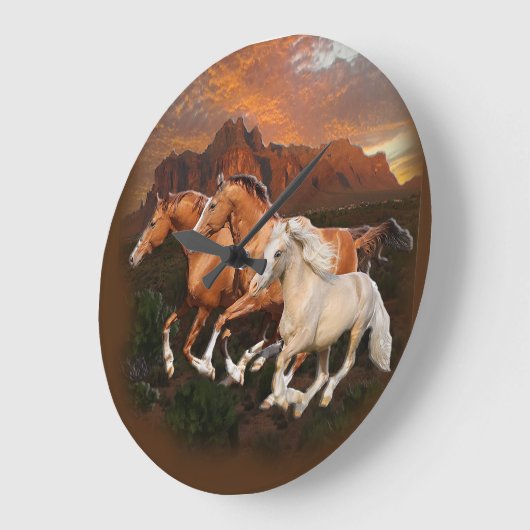 Grande Horloge Ronde Chevaux sauvages (Angle)
