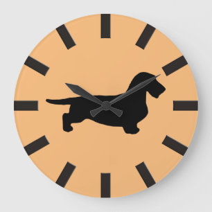 Grande Horloge Ronde Cheveux ronds Dachshund - Silhouette 1