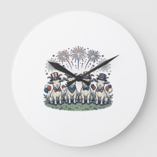 Grande Horloge Ronde Chèvres patriotiques Feux d'artifice Vintage Conce