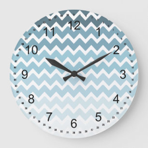 Grande Horloge Ronde Chevron bleu Ombre