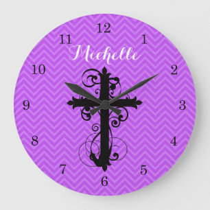 Grande Horloge Ronde Chevron personnalisé croix torse pourpre