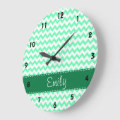 Grande Horloge Ronde Chevron vert à la menthe (Angle)