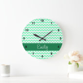 Grande Horloge Ronde Chevron vert à la menthe (Maison)