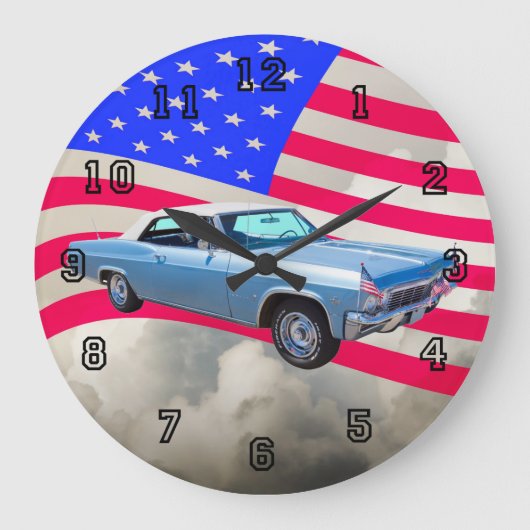Grande Horloge Ronde Chevy Impala 327, Drapeau Américain 1965 (Recto)