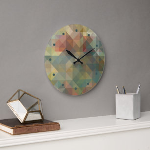 Grande Horloge Ronde Chic Abstrait Triangles Motif en mosaïque