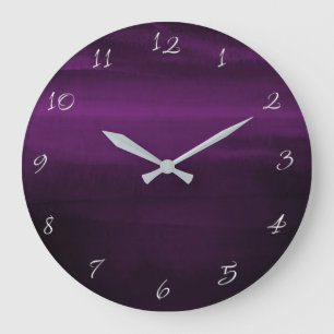 Grande Horloge Ronde Chic aquarelle moderne prune violet foncé