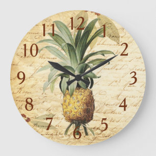 Grande Horloge Ronde Chic Art de l'ananas en calligraphie française vin