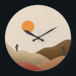 Grande Horloge Ronde Chic Boho Terracotta Desert Cactus<br><div class="desc">Une horloge murale moderne et chic,  parfaite pour une chambre à thème boho tropicale ou un salon. Il dispose d'un coucher de soleil en dessert avec cactus. Parfait comme cadeau pour les jeunes mariés,  les amis avec une fête au foyer et les anniversaires.</div>