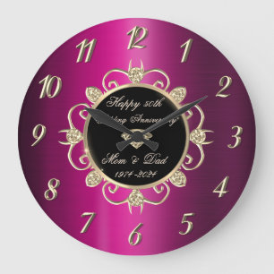 Grande Horloge Ronde Chic Diamonds Violet 50e Anniversaire de Mariage