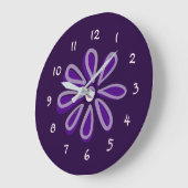 Grande Horloge Ronde Chic Doodle à fleurs violettes (Angle)