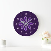 Grande Horloge Ronde Chic Doodle à fleurs violettes (Maison)