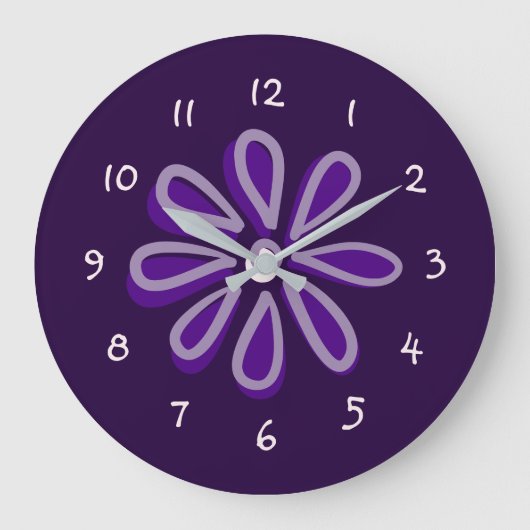 Grande Horloge Ronde Chic Doodle à fleurs violettes (Recto)