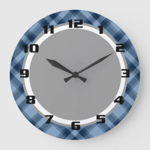Grande Horloge Ronde Chic et tendance carreaux tartan bleu