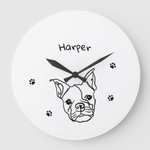 Grande Horloge Ronde Chic French Bulldog Line Art : Modifier votre text