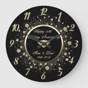 Grande Horloge Ronde Chic Gold Glitter Dots 50th Wedding Anniversary