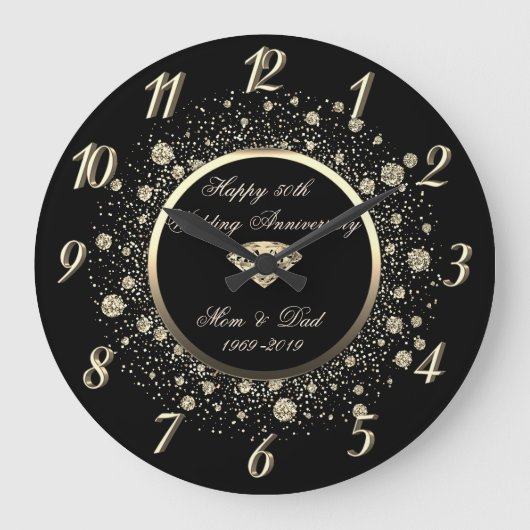 Grande Horloge Ronde Chic Gold Paillettes 50e Anniversaire de Mariage (Recto)