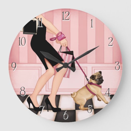 Grande Horloge Ronde Chic lady walking pug (Recto)