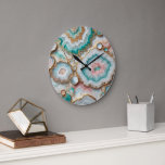 Grande Horloge Ronde Chic noir Turquoise bleu bleu rose Motif en marbre<br><div class="desc">Ajoutez un peu d'élégance et de raffinement à votre mur avec cette horloge murale étonnante avec un motif d'art d'eau turquoise, blanc, rose vif, et marbre doré. Cette horloge murale est faite d'acrylique de haute qualité qui est durable, léger et facile à accrocher. Vous pouvez choisir parmi différentes tailles et...</div>