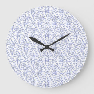 Grande Horloge Ronde Chic Périwinkle bleu Floral Diamond Motif