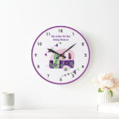 Grande Horloge Ronde Chic rétro Campervan violet rose hippy Shabby (Maison)