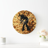 Grande Horloge Ronde Chic Retro Singer Dancer Gold Mirror Tiles (Maison)