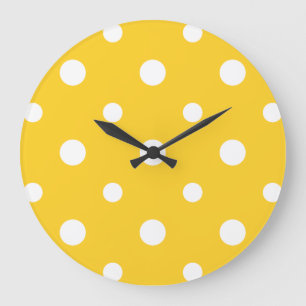 Grande Horloge Ronde Chic Round Wall Clock White Jumbo Polkas on Yellow