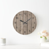 Grande Horloge Ronde Chic Rustique Faux Wood (Maison)