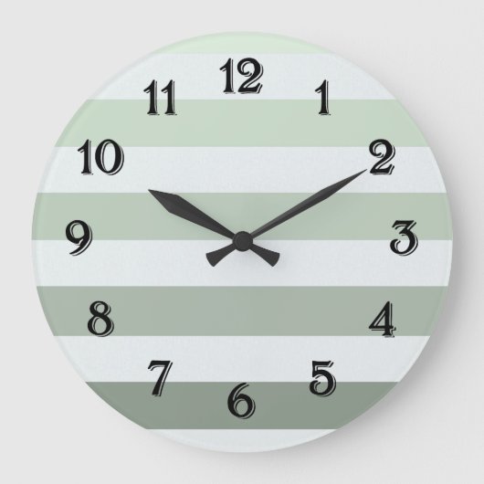 Grande Horloge Ronde Chic Sage Vert et Blanc rayures (Recto)
