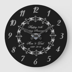 Grande Horloge Ronde Chic Silver Diamonds 25e anniversaire de mariage