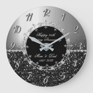 Grande Horloge Ronde Chic Silver Glittery 25th Wedding Anniversary
