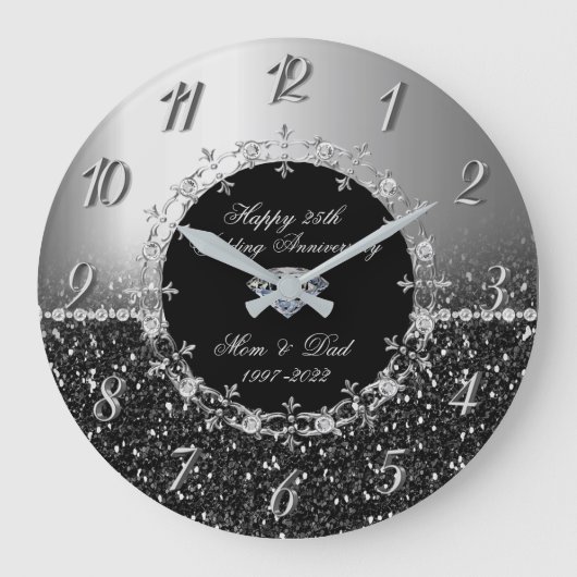 Grande Horloge Ronde Chic Silver Mariage pailleté 25ème anniversaire de (Recto)