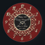 Grande Horloge Ronde Chic Swirls Red 50 Wedding Anniversary<br><div class="desc">Elegant gold swirls wedding anniversary clock.</div>
