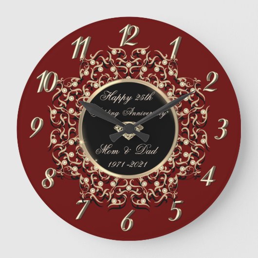 Grande Horloge Ronde Chic Swirls Red 50 Wedding Anniversary (Recto)